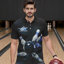 Load image into Gallery viewer, Custom Black And Blue Bowling Jerseys, Bowling League Polo Shirts For Men Team Uniform IPHW8562