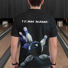 Load image into Gallery viewer, Custom Black And Blue Bowling Jerseys, Bowling League Polo Shirts For Men Team Uniform IPHW8562