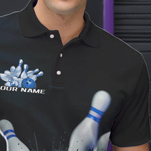 Load image into Gallery viewer, Custom Black And Blue Bowling Jerseys, Bowling League Polo Shirts For Men Team Uniform IPHW8562
