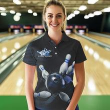 Load image into Gallery viewer, Custom Black And Blue Bowling Jerseys, Bowling League Polo Shirts For Women Team Uniform IPHW8562