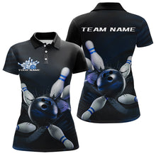 Load image into Gallery viewer, Custom Black And Blue Bowling Jerseys, Bowling League Polo Shirts For Women Team Uniform IPHW8562