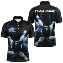 Load image into Gallery viewer, Custom Black And Blue Bowling Jerseys, Bowling League Polo Shirts For Men Team Uniform IPHW8562
