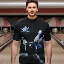 Load image into Gallery viewer, Custom Black And Blue Bowling Jerseys, Bowling League Quarter-Zip Shirts For Men Team Uniform IPHW8562
