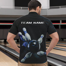 Load image into Gallery viewer, Custom Black And Blue Bowling Jerseys, Bowling League Quarter-Zip Shirts For Men Team Uniform IPHW8562