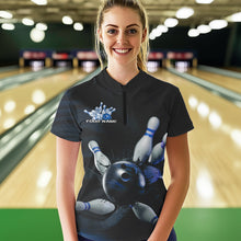 Load image into Gallery viewer, Custom Black And Blue Bowling Jerseys, Bowling League Womens Quarter-Zip Shirt Team Uniform IPHW8562