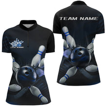 Load image into Gallery viewer, Custom Black And Blue Bowling Jerseys, Bowling League Womens Quarter-Zip Shirt Team Uniform IPHW8562