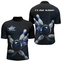 Load image into Gallery viewer, Custom Black And Blue Bowling Jerseys, Bowling League Quarter-Zip Shirts For Men Team Uniform IPHW8562
