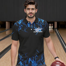 Load image into Gallery viewer, Custom Black And Blue Flame Cobra Snake Bowling Polo Shirts For Men, Bowling Team Uniform IPHW8568