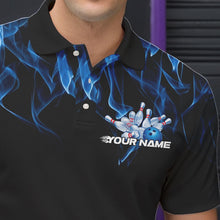 Load image into Gallery viewer, Custom Black And Blue Flame Cobra Snake Bowling Polo Shirts For Men, Bowling Team Uniform IPHW8568