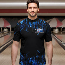 Load image into Gallery viewer, Custom Black And Blue Flame Cobra Snake Bowling Quarter-Zip Shirts For Men, Bowling Team Uniform IPHW8568