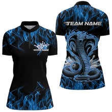 Load image into Gallery viewer, Custom Black And Blue Flame Cobra Snake Bowling Womens Quarter-Zip Shirts, Team Uniform IPHW8568