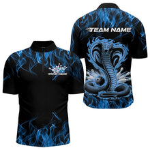 Load image into Gallery viewer, Custom Black And Blue Flame Cobra Snake Bowling Quarter-Zip Shirts For Men, Bowling Team Uniform IPHW8568