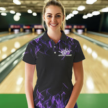 Load image into Gallery viewer, Custom Black And Purple Flame Cobra Snake Bowling Womens Polo Shirts , Bowling Team Uniform IPHW8569