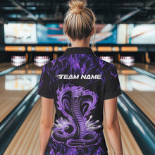 Load image into Gallery viewer, Custom Black And Purple Flame Cobra Snake Bowling Womens Polo Shirts , Bowling Team Uniform IPHW8569