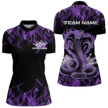 Load image into Gallery viewer, Custom Black And Purple Flame Cobra Snake Bowling Womens Quarter-Zip Shirts, Team Uniform IPHW8569