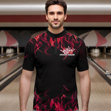 Load image into Gallery viewer, Custom Black And Red Flame Cobra Snake Bowling Quarter-Zip Shirts For Men, Bowling Team Uniform IPHW8570