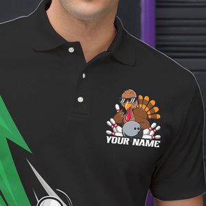 Black And Green Custom Funny Turkey Thanksgiving Bowling Team Polo Shirts For Men IPHW8876