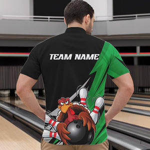Black And Green Custom Funny Turkey Thanksgiving Bowling Team Quarter-Zip Shirts For Men IPHW8876