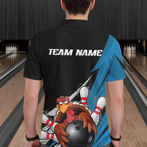 Black And Blue Custom Funny Turkey Thanksgiving Bowling Team Polo Shirts For Men IPHW8878
