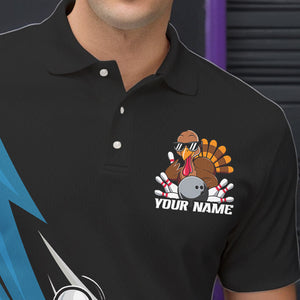 Black And Blue Custom Funny Turkey Thanksgiving Bowling Team Polo Shirts For Men IPHW8878