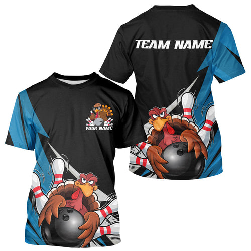Black And Blue Custom Funny Turkey Thanksgiving Bowling Team T-Shirts For Men IPHW8878