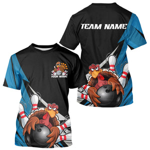 Black And Blue Custom Funny Turkey Thanksgiving Bowling Team T-Shirts For Men IPHW8878