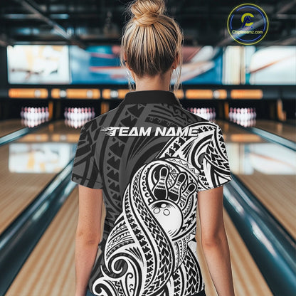 Custom Black And White Maori Style Koru Spiral Tribal Women Bowling Quarter-Zip Shirt IPHW10949