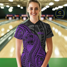 Load image into Gallery viewer, Custom Black And Purple Maori Style Koru Spiral Tribal Women Bowling Quarter-Zip Shirt IPHW10951