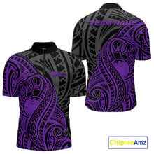 Load image into Gallery viewer, Custom Black And Purple Maori Style Koru Spiral Tribal Men Bowling Quarter-Zip Team Shirt IPHW10951