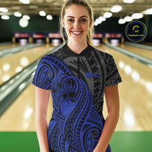 Load image into Gallery viewer, Custom Black And Blue Maori Style Koru Spiral Tribal Women Bowling Quarter-Zip Shirt IPHW10952