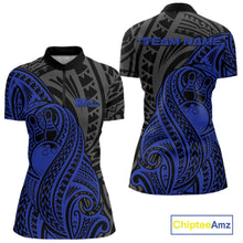 Load image into Gallery viewer, Custom Black And Blue Maori Style Koru Spiral Tribal Women Bowling Quarter-Zip Shirt IPHW10952