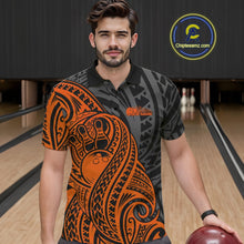Load image into Gallery viewer, Custom Black And Orange Maori Style Koru Spiral Tribal Men Bowling Polo Team Shirt IPHW10954