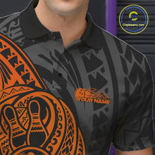 Load image into Gallery viewer, Custom Black And Orange Maori Style Koru Spiral Tribal Men Bowling Polo Team Shirt IPHW10954