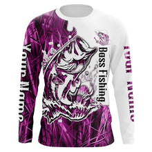 Load image into Gallery viewer, Custom Largemouth Bass Fishing Long Sleeve Tournament Shirts, Bass Fishing League Shirt | Pink Camo IPHW6381