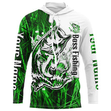 Load image into Gallery viewer, Custom Largemouth Bass Fishing Long Sleeve Tournament Shirts, Bass Fishing League Shirt | Green Camo IPHW6382