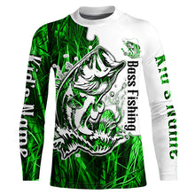 Load image into Gallery viewer, Custom Largemouth Bass Fishing Long Sleeve Tournament Shirts, Bass Fishing League Shirt | Green Camo IPHW6382