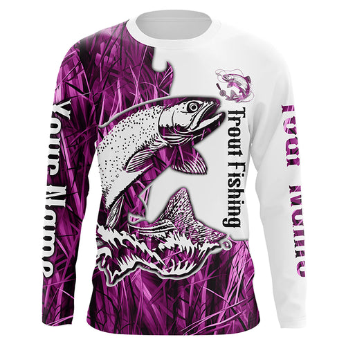 Custom Trout Fishing Long Sleeve Tournament Shirts, Trout Fishing League Shirt | Pink Camo IPHW6388