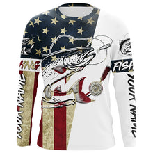 Load image into Gallery viewer, American Flag Custom Chinook Salmon Fishing Long Sleeve Shirts, Patriotic Salmon Fishing Jerseys IPHW6393