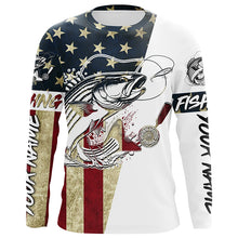 Load image into Gallery viewer, American Flag Custom Striped Bass Fishing Long Sleeve Shirts, Patriotic Stripper Fishing Jerseys IPHW6394