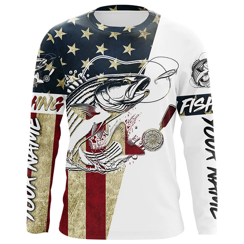 American Flag Custom Striped Bass Fishing Long Sleeve Shirts, Patriotic Stripper Fishing Jerseys IPHW6394