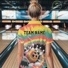 Load image into Gallery viewer, Custom Colorful Tie Dye Bowling Polo Shirts For Women, Rainbow Bowling Outfit IPHW9115