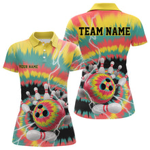 Load image into Gallery viewer, Custom Colorful Tie Dye Bowling Polo Shirts For Women, Rainbow Bowling Outfit IPHW9115