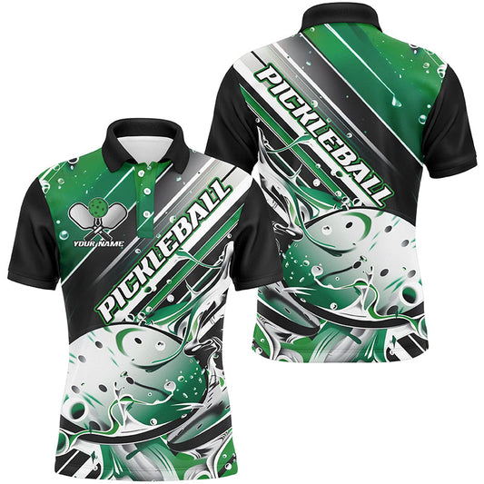 Custom Men'S Pickleball Polo Shirts, Black And Green Pickleball Outfit Pickleball Team Shirts IPHW6930