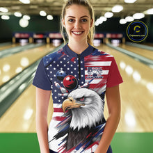 Load image into Gallery viewer, Custom Patriotic Eagle Bowling Shirts For Women, US Flag Bowling League Team Shirt IPHW9476