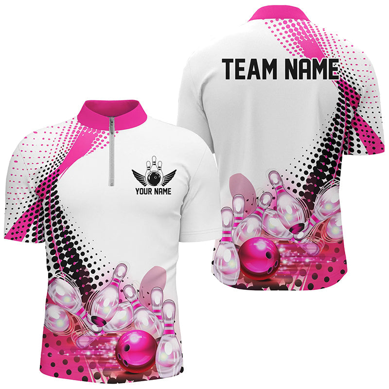 Custom Bowling Uniforms, Pink Outfit Bowling Shirts For Men Bowling Team Shirts IPHW7129