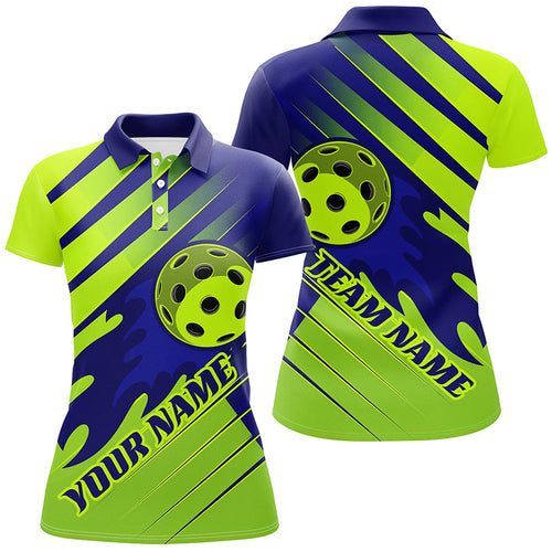 Blue And Green Custom Flame Ball Ladies Pickleball Shirts, Pickleball Team Uniform IPHW7454