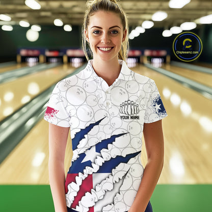 Custom Texas Flag Bowling Team Polo Shirts For Women, Texas Bowling League Shirt IPHW9834