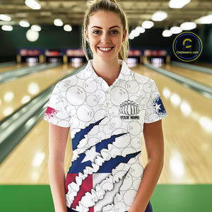 Custom Texas Flag Bowling Team Polo Shirts For Women, Texas Bowling League Shirt IPHW9834