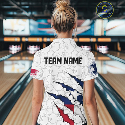 Custom Texas Flag Bowling Team Polo Shirts For Women, Texas Bowling League Shirt IPHW9834