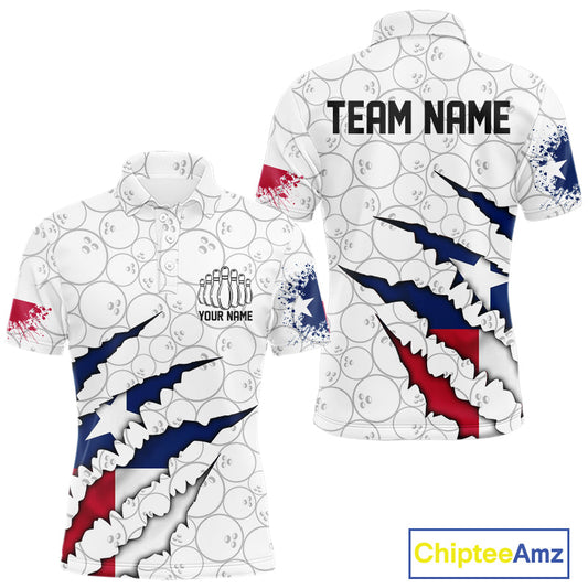 Custom Texas Flag Bowling Team Polo Shirts For Men, Texas Bowling League Shirt IPHW9834